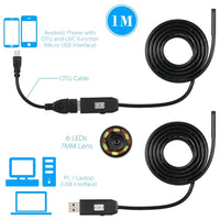 1/2/3/5M 7mm Lens USB Endoscope Camera Waterproof Wire Snake Tube Inspection Borescope For OTG Compatible Android Phones