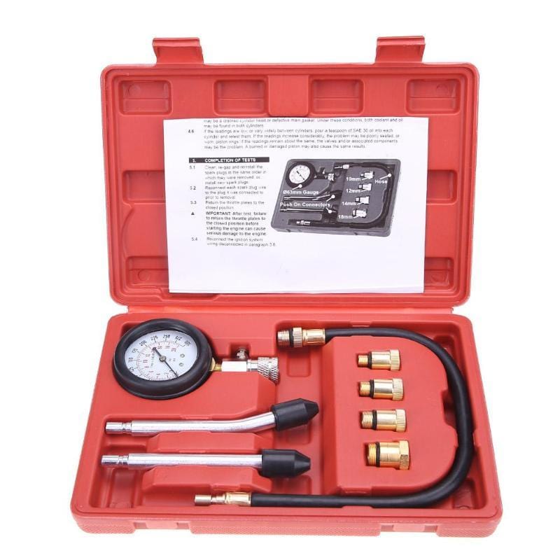 8pcs Petrol Engine Cylinder Compression Tester Kit Automotive Tool Gauge