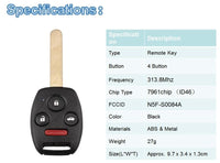 Replacement remote For Honda Civic EX